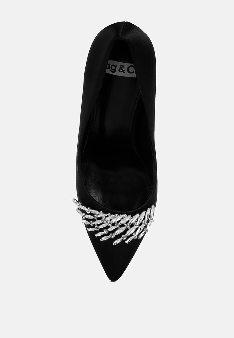 Rhodolia Diamante Brooch Detail Satin Pumps - Image 30