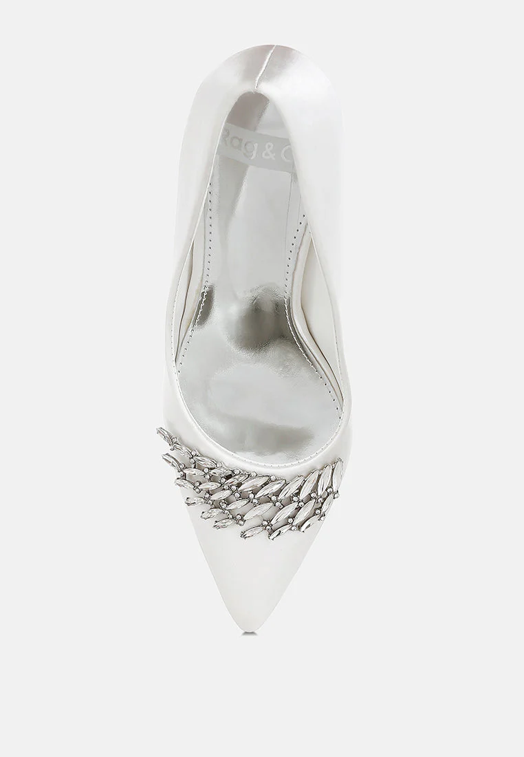 Rhodolia Diamante Brooch Detail Satin Pumps - Image 4