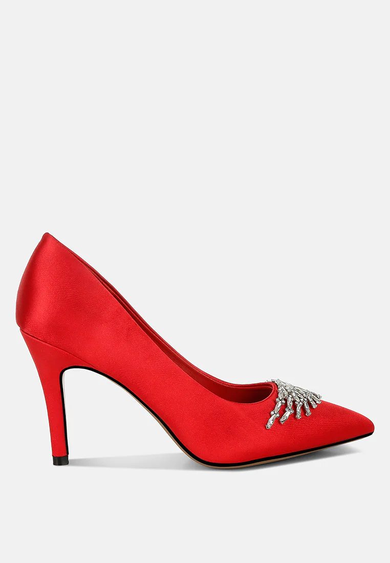 Rhodolia Diamante Brooch Detail Satin Pumps - Image 6