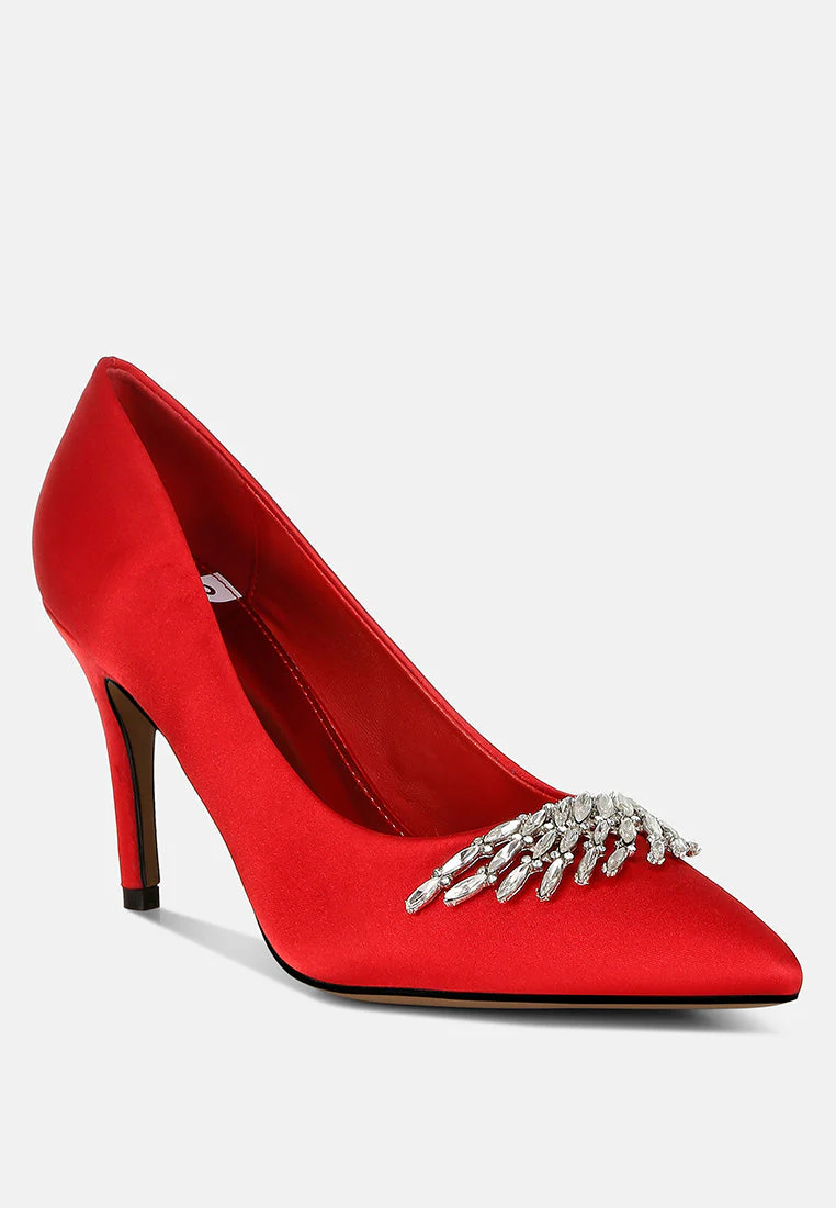 Rhodolia Diamante Brooch Detail Satin Pumps - Image 8