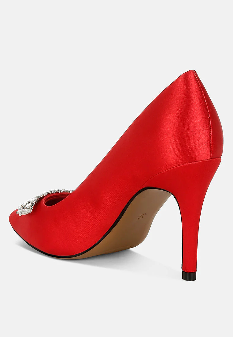 Rhodolia Diamante Brooch Detail Satin Pumps - Image 9