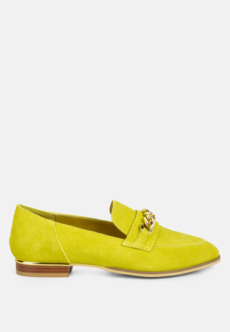 RICKA Chain Embellished Loafers in Lime - Image 2