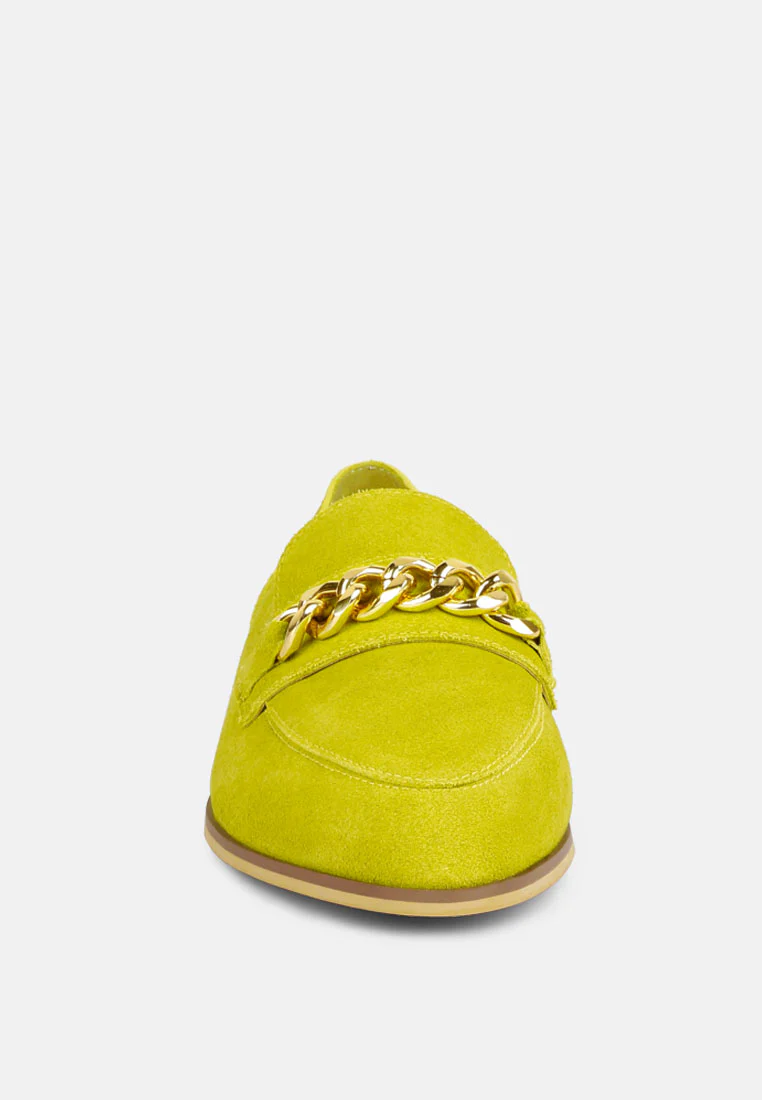 RICKA Chain Embellished Loafers in Lime - Image 3