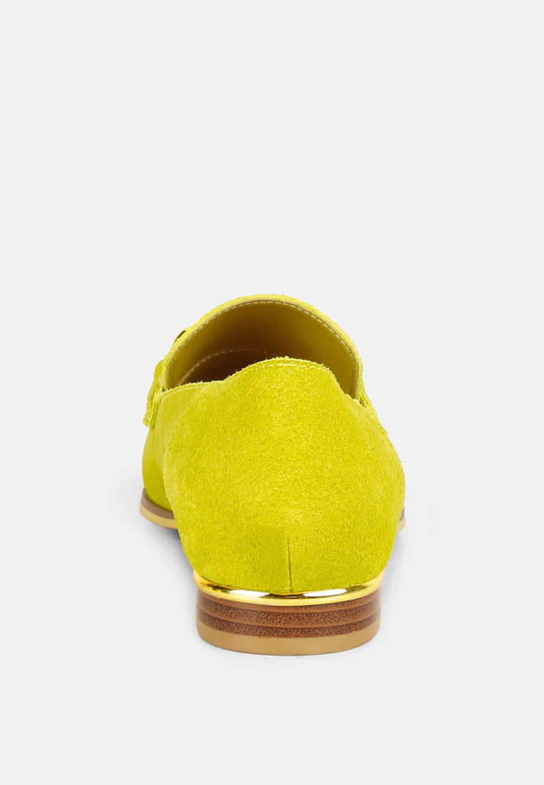RICKA Chain Embellished Loafers in Lime - Image 5