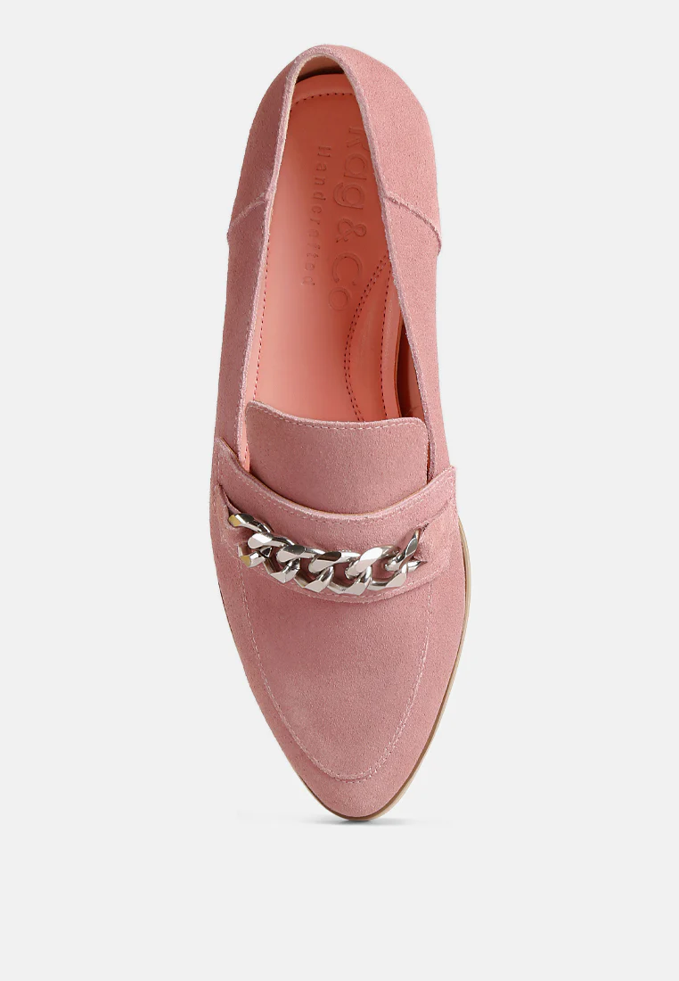 RICKA Chain Embellished Loafers in Pink - Image 6
