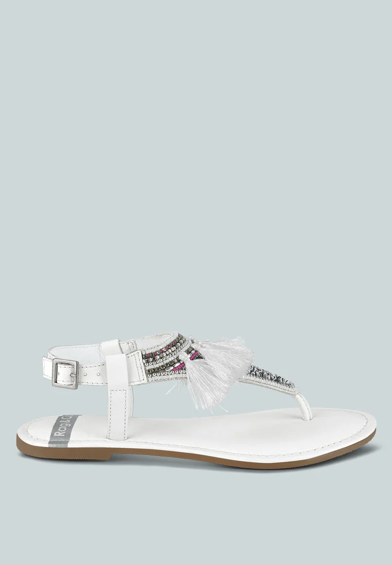 Risha Genuine Leather Tassel Sandals