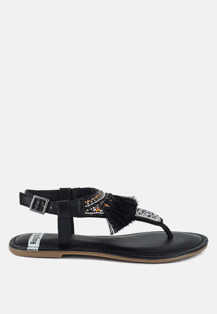 Risha Genuine Leather Tassel Sandals - Image 11