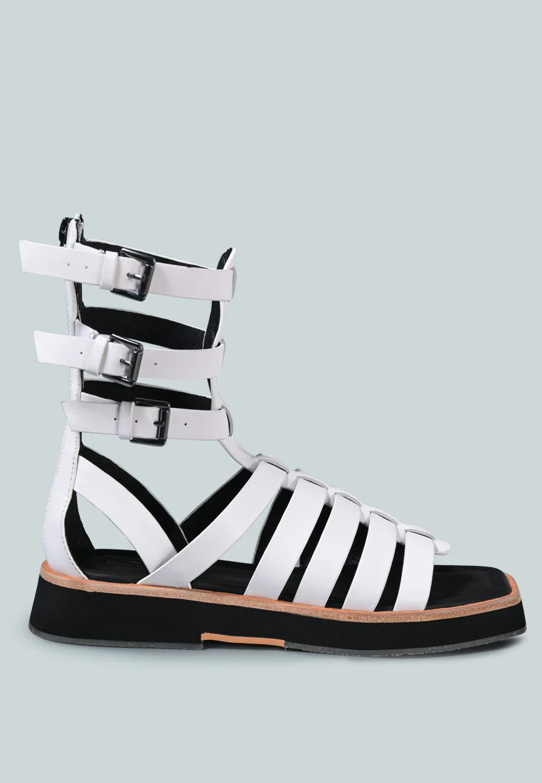 ROBBIE Gladiator Square Toe Sandal in White - Image 2