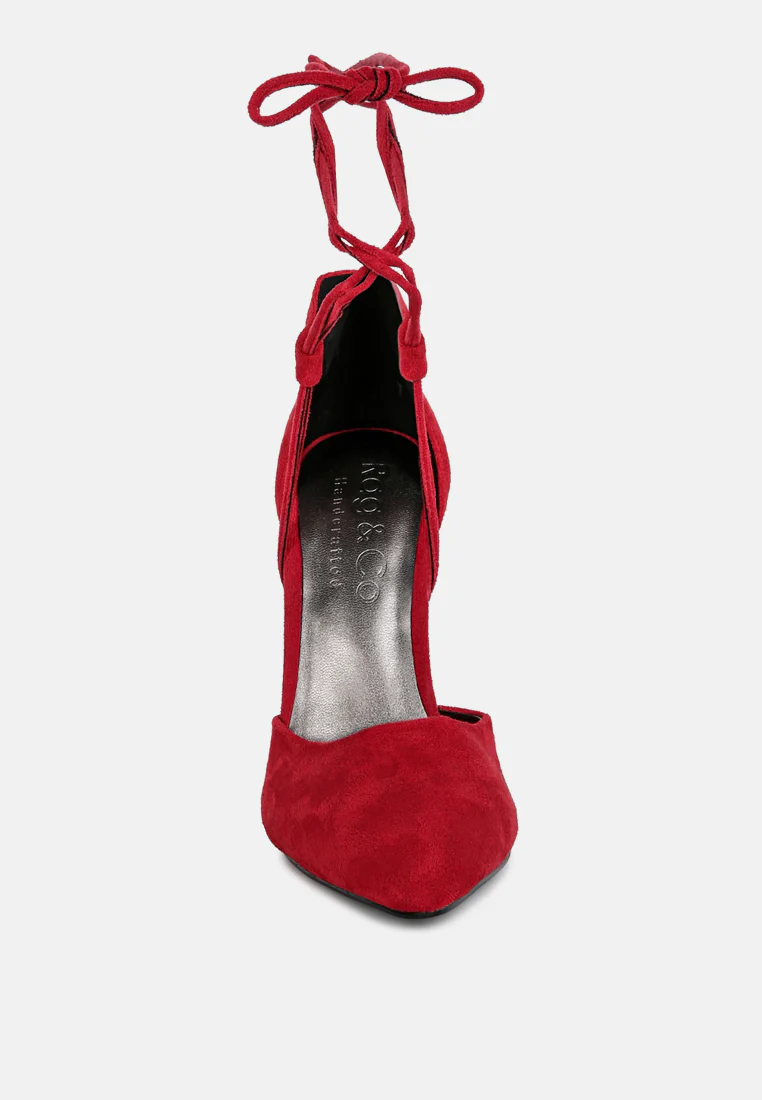 RULE-BREAKER  Red Lace Up Stiletto Sandals - Image 3