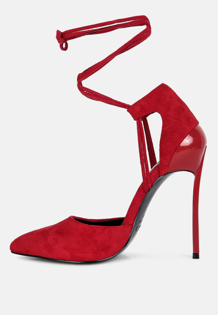 RULE-BREAKER  Red Lace Up Stiletto Sandals - Image 4