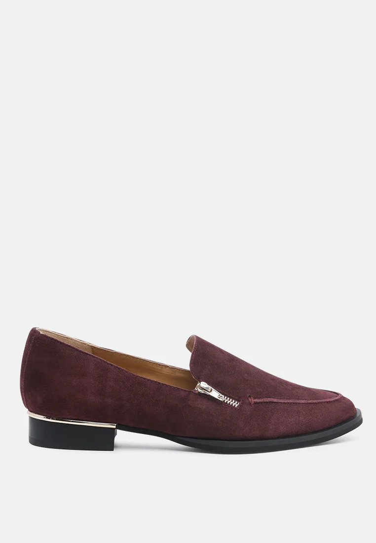 SARA Burgundy Suede Slip-on Loafers - Image 2