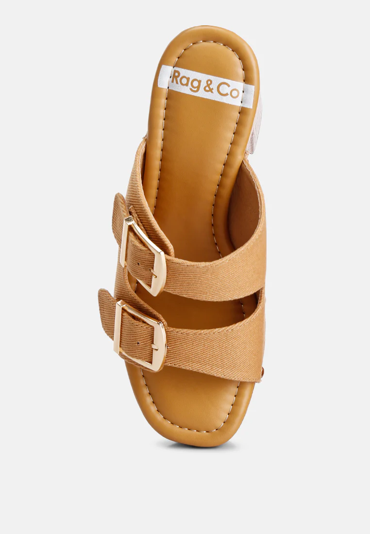 Sarai Buckle Straps High Block Heel Clogs In Tan - Image 6