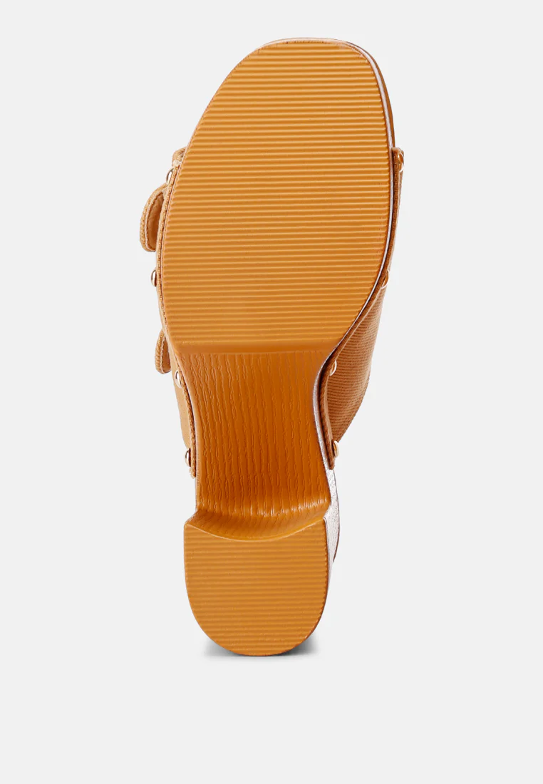 Sarai Buckle Straps High Block Heel Clogs In Tan - Image 7