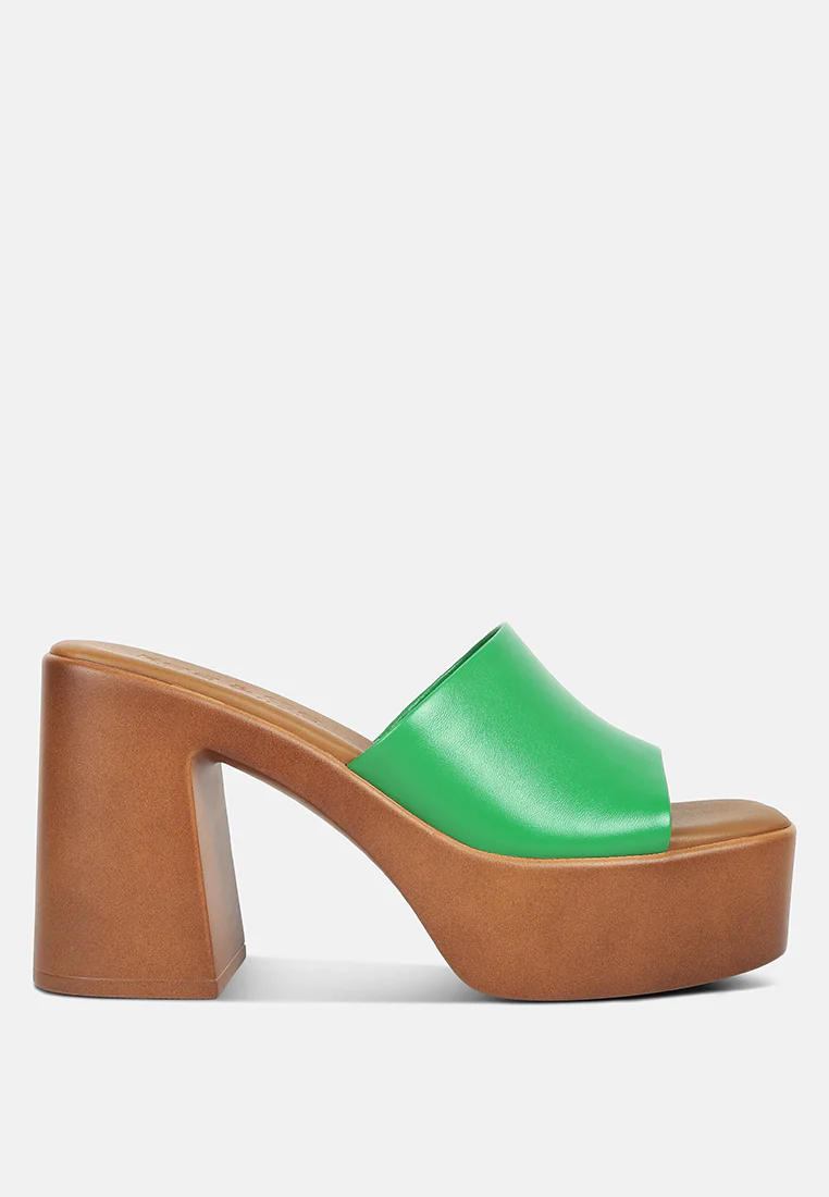 SCANDAL Slip on Block Heel Sandals in Green - Image 2
