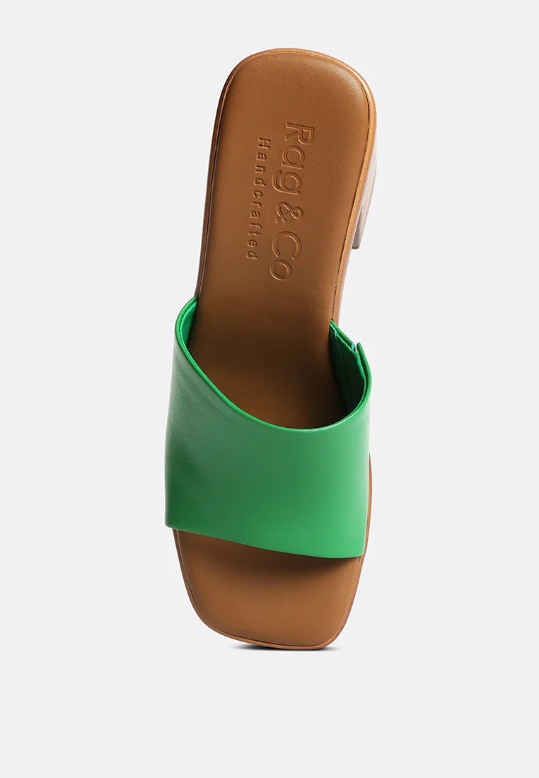 SCANDAL Slip on Block Heel Sandals in Green - Image 6