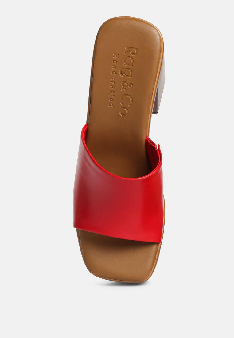 SCANDAL Slip on Block Heel Sandals in Red - Image 6