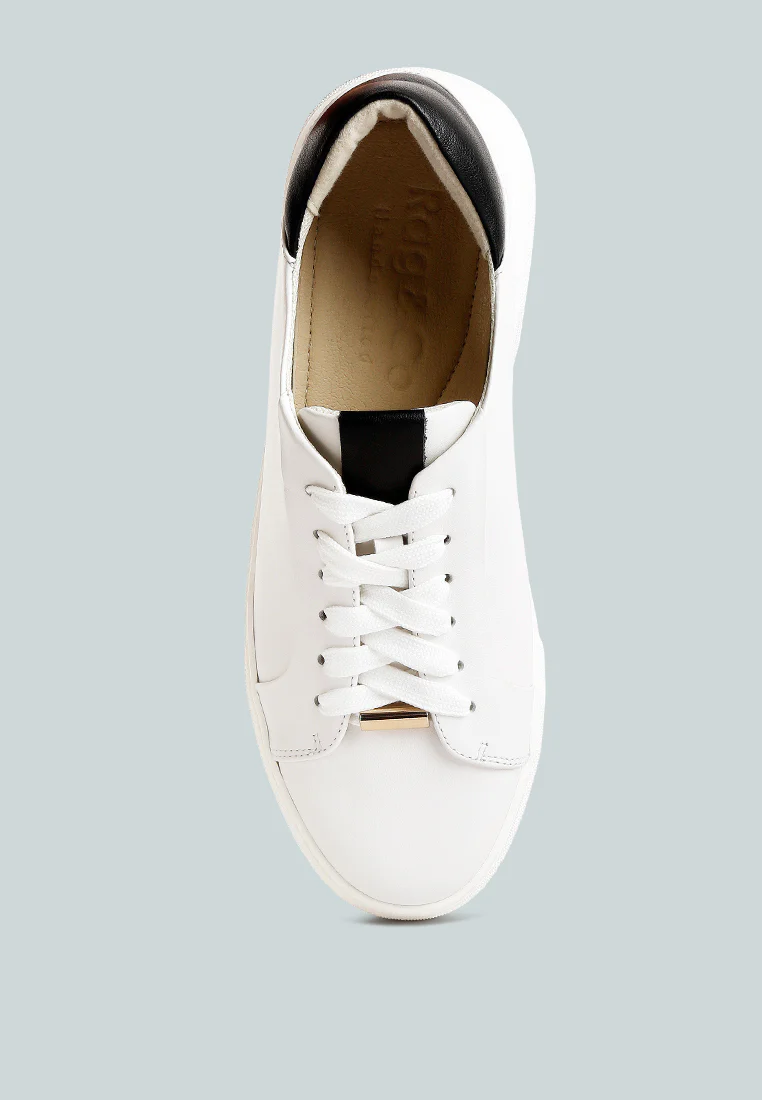 SCHICK Lace Up Leather Sneakers in Black - Image 6