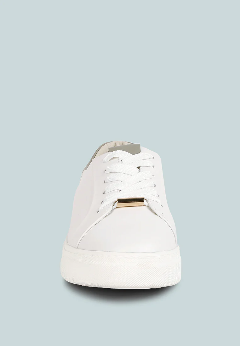 SCHICK Lace Up Leather Sneakers in Grey - Image 3