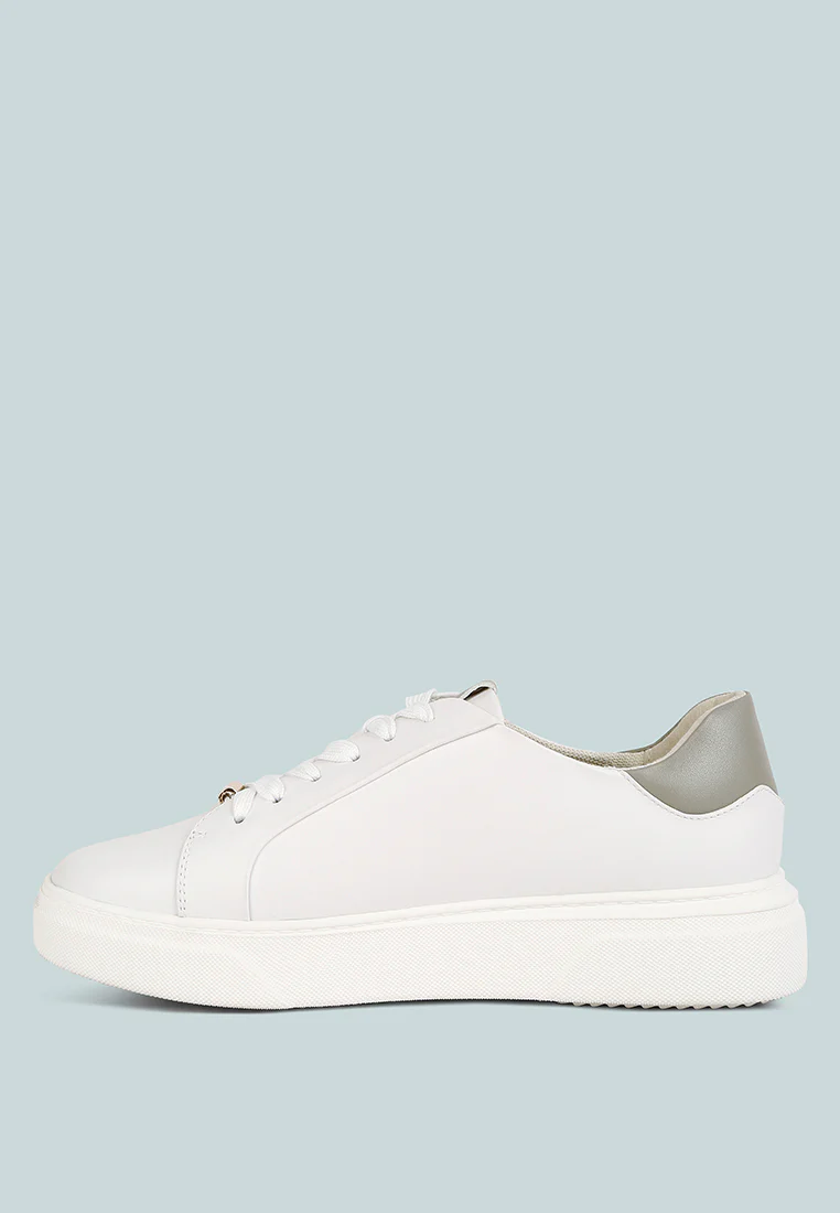 SCHICK Lace Up Leather Sneakers in Grey - Image 4