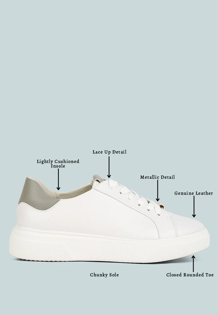 SCHICK Lace Up Leather Sneakers in Grey - Image 8