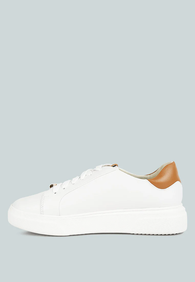 SCHICK Lace Up Leather Sneakers in Tan - Image 3