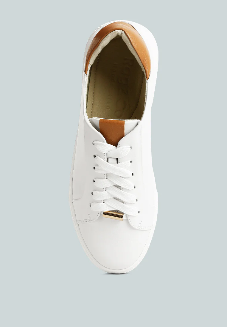 SCHICK Lace Up Leather Sneakers in Tan - Image 6