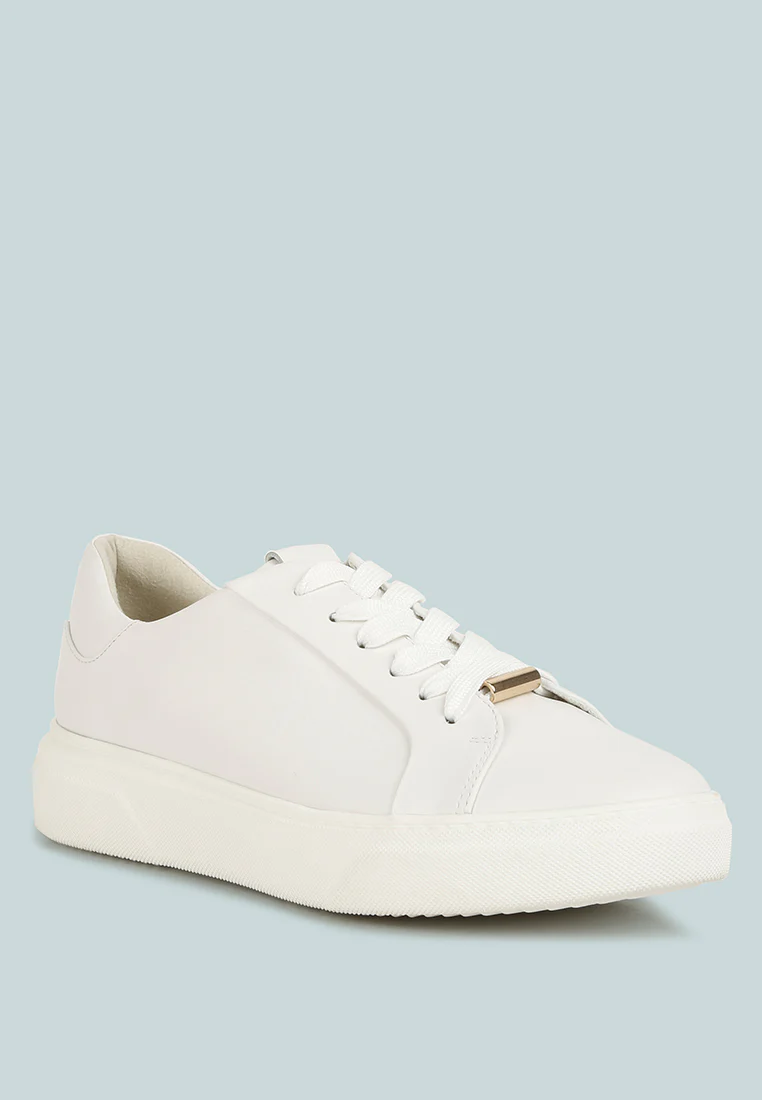 SCHICK Lace Up Leather Sneakers in White - Image 2