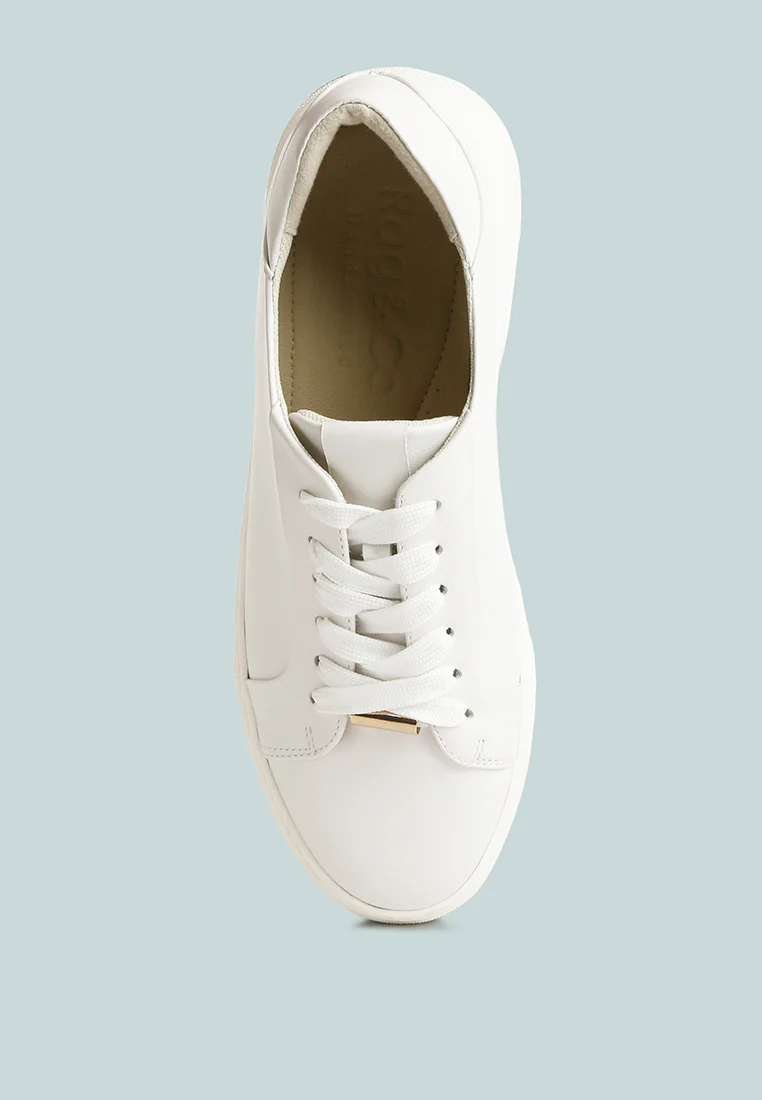 SCHICK Lace Up Leather Sneakers in White - Image 5