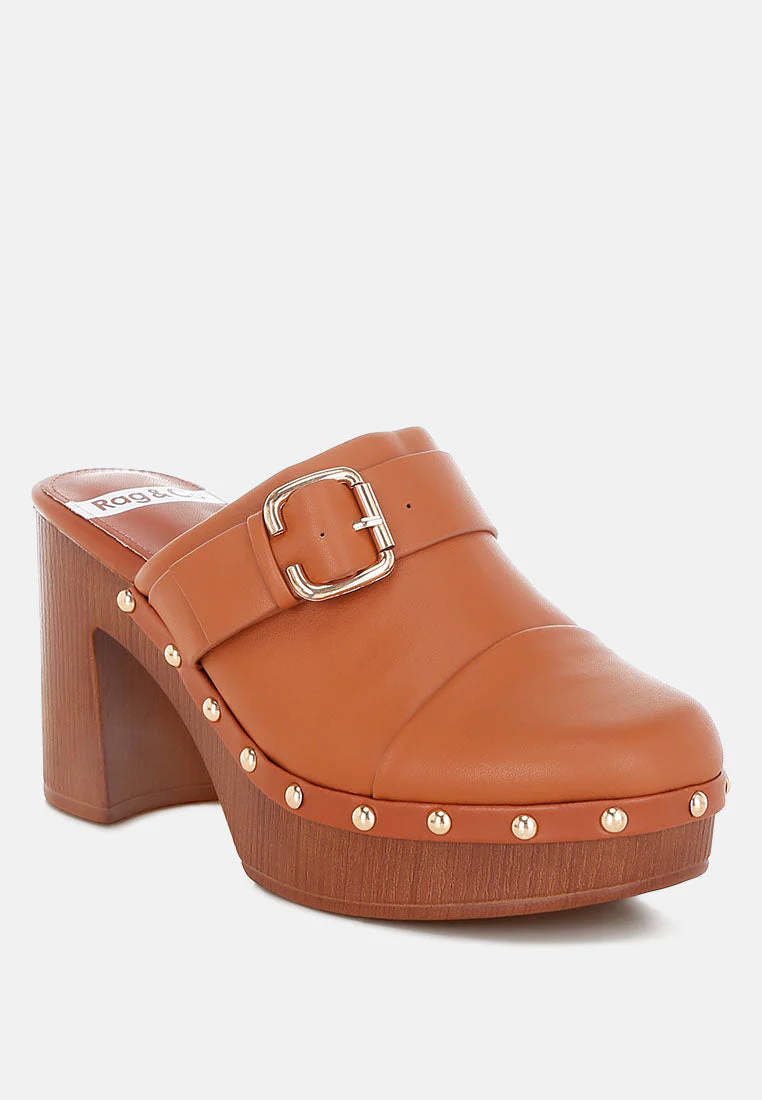 Septim Genuine Leather Studded Clog Heels - Image 3