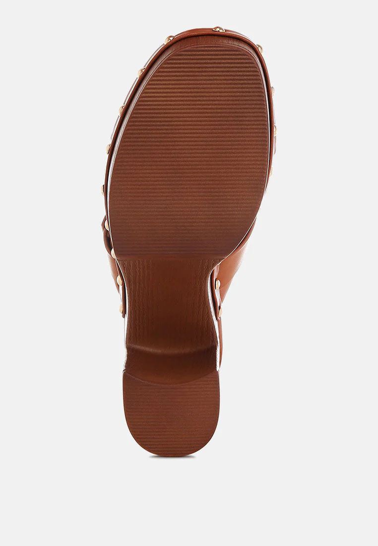 Septim Genuine Leather Studded Clog Heels - Image 6