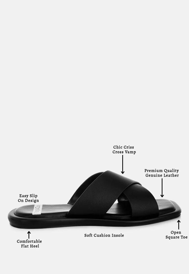 Shosa Genuine Leather Criss-Cross Flats - Image 13