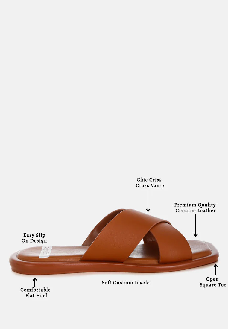 Shosa Genuine Leather Criss-Cross Flats - Image 6
