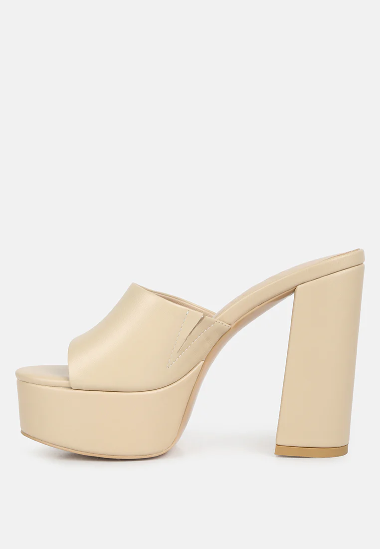 SHURI Open Toe High Block Heel Sandals in Beige - Image 4