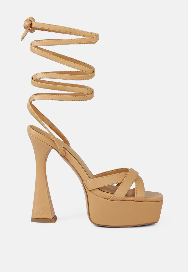 SPLITSOUL Nude Lace Up High Platform Sandal - Image 3