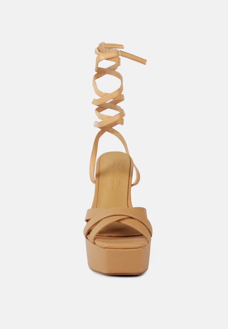 SPLITSOUL Nude Lace Up High Platform Sandal - Image 4