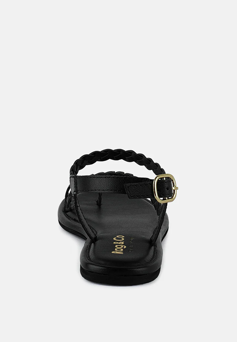 STALLONE Black Braided Flat Sandals - Image 5