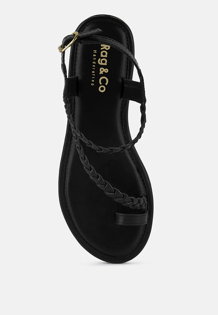 STALLONE Black Braided Flat Sandals - Image 6