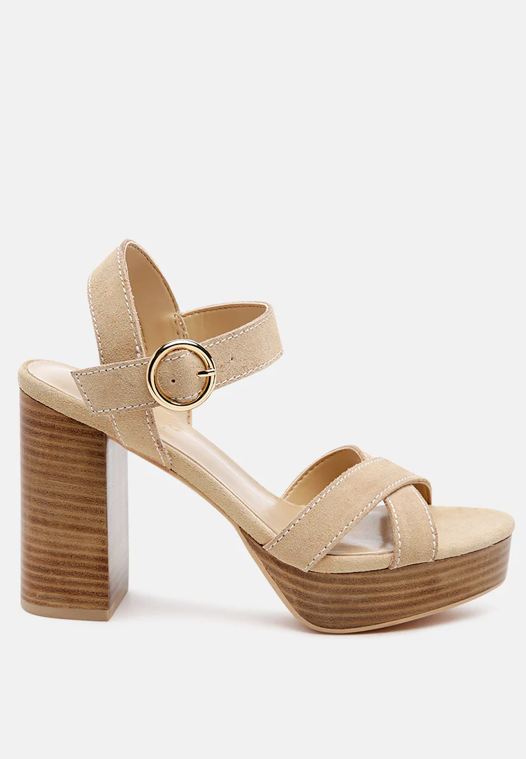CHOUPETTE Suede Leather Block Heeled Sandal in Nude - Image 2