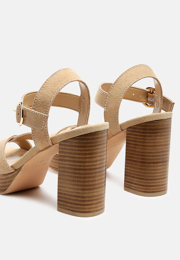 CHOUPETTE Suede Leather Block Heeled Sandal in Nude - Image 3