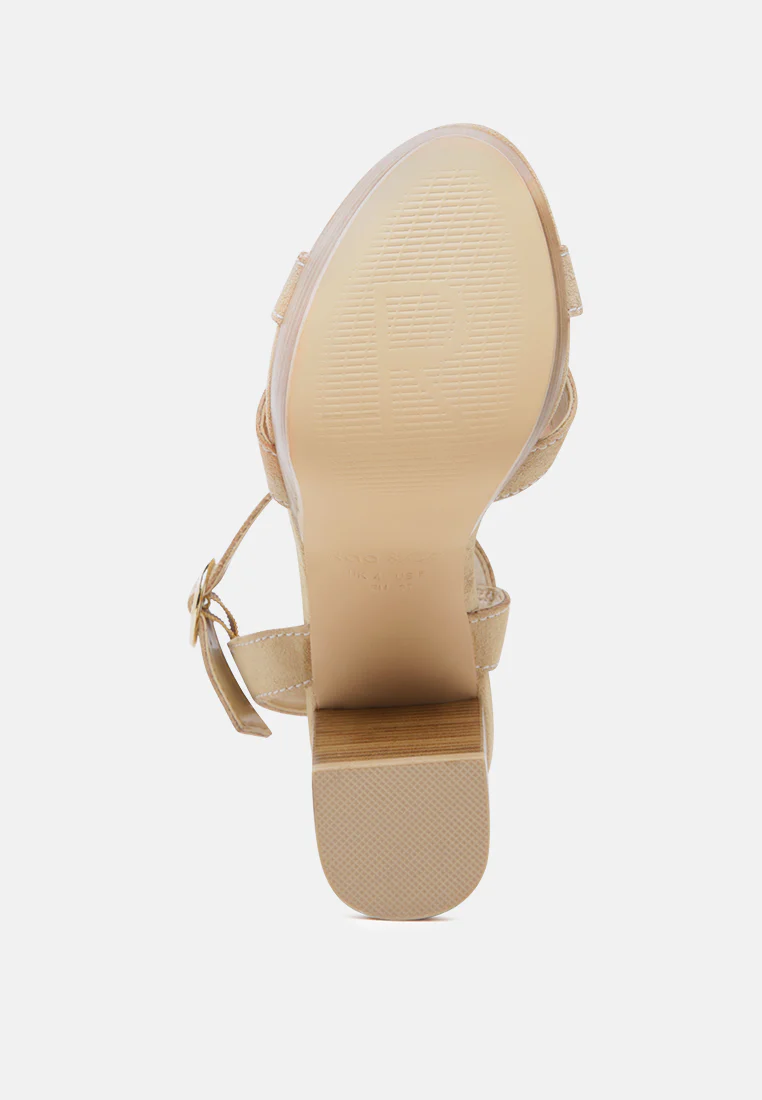 CHOUPETTE Suede Leather Block Heeled Sandal in Nude - Image 4