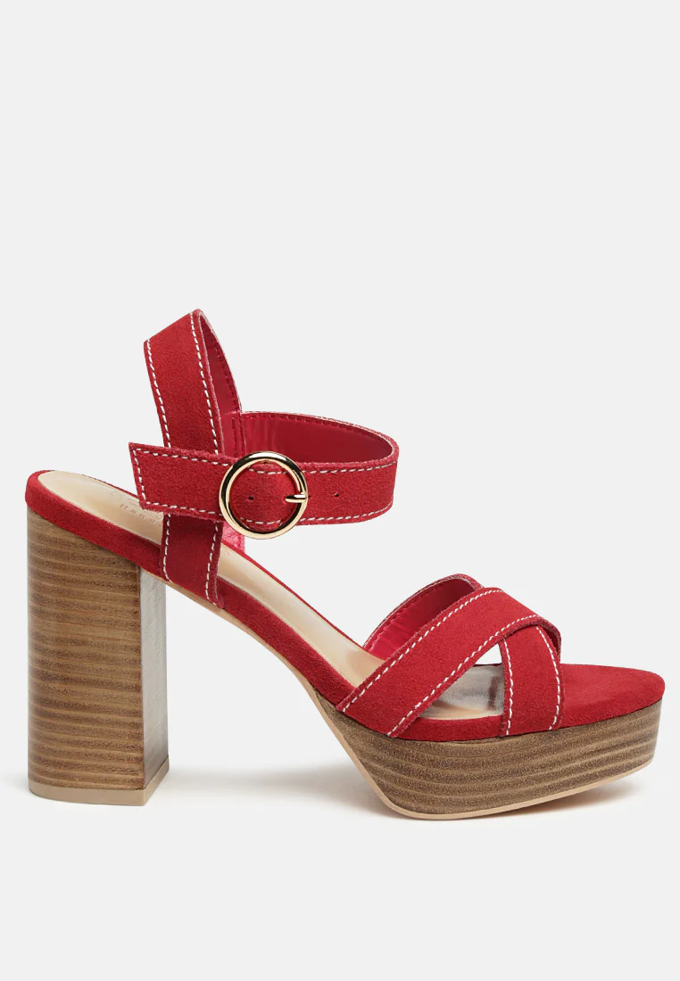 CHOUPETTE Suede Leather Block Heeled Sandal in Red - Image 2