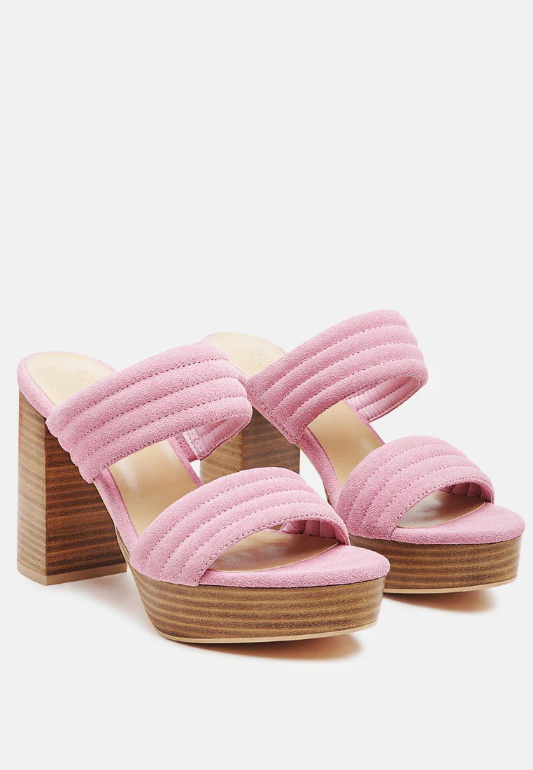 MILLE-FEUX Suede Slip-On Block Heeled Sandal In Pink - Image 4
