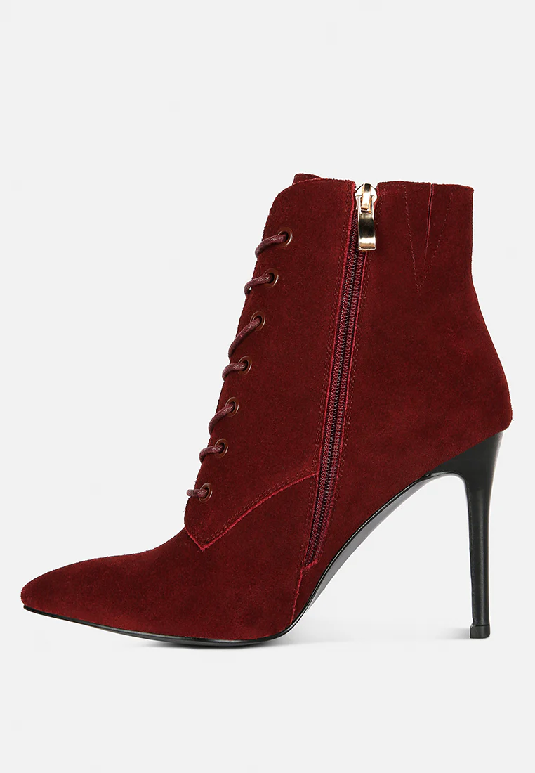 SULFUR Burgundy Suede Leather Stiletto Ankle Boot - Image 4