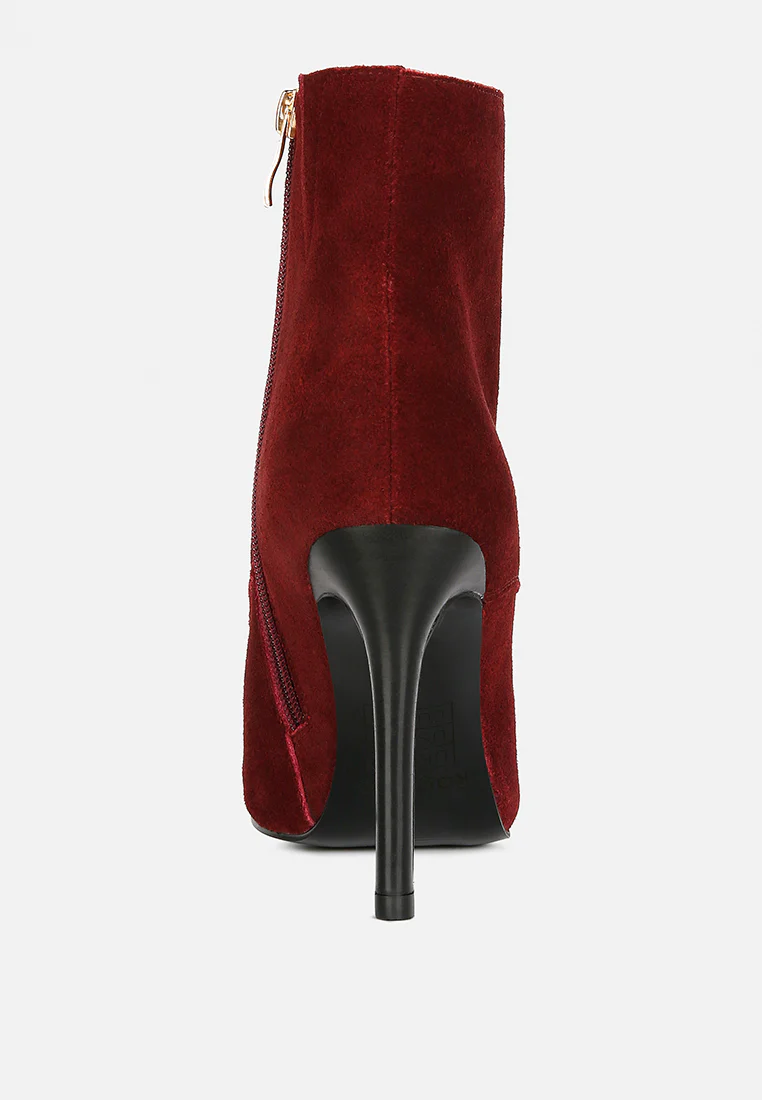 SULFUR Burgundy Suede Leather Stiletto Ankle Boot - Image 5