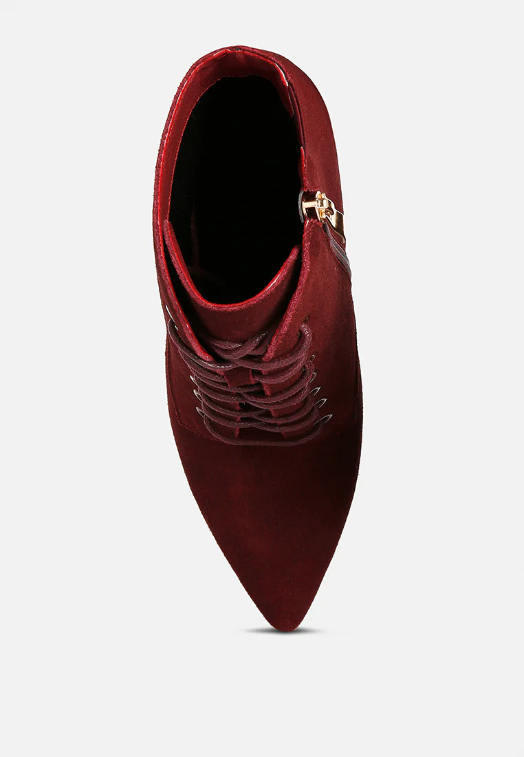 SULFUR Burgundy Suede Leather Stiletto Ankle Boot - Image 6