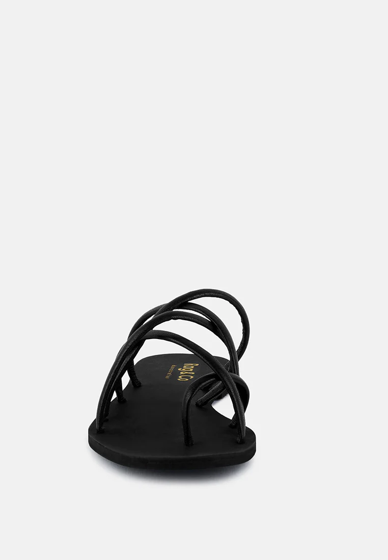 SWEETIN Black Strappy Flat Slip On Sandals - Image 3