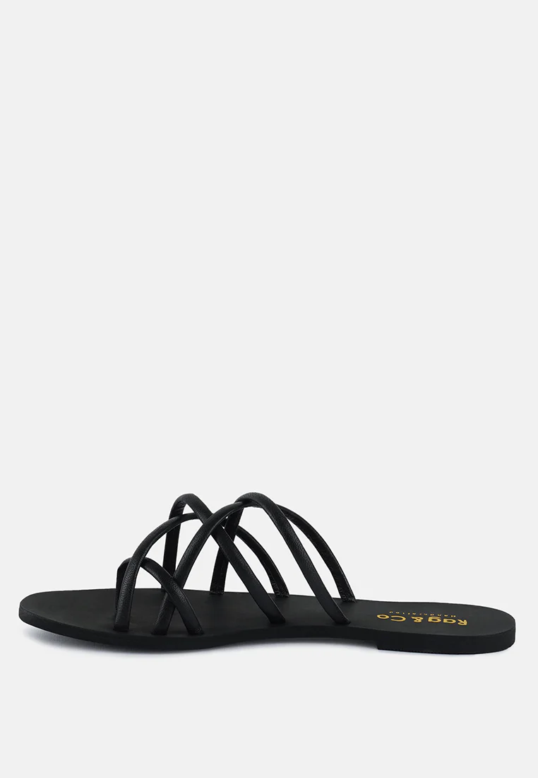 SWEETIN Black Strappy Flat Slip On Sandals - Image 4