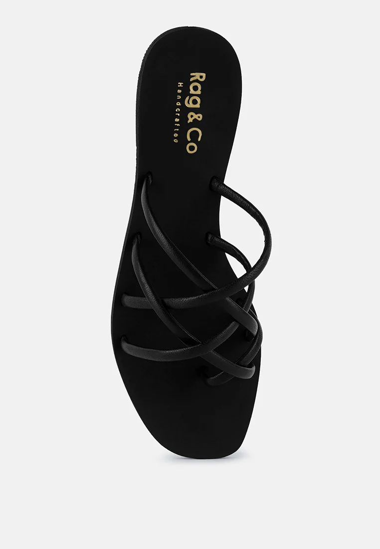 SWEETIN Black Strappy Flat Slip On Sandals - Image 6
