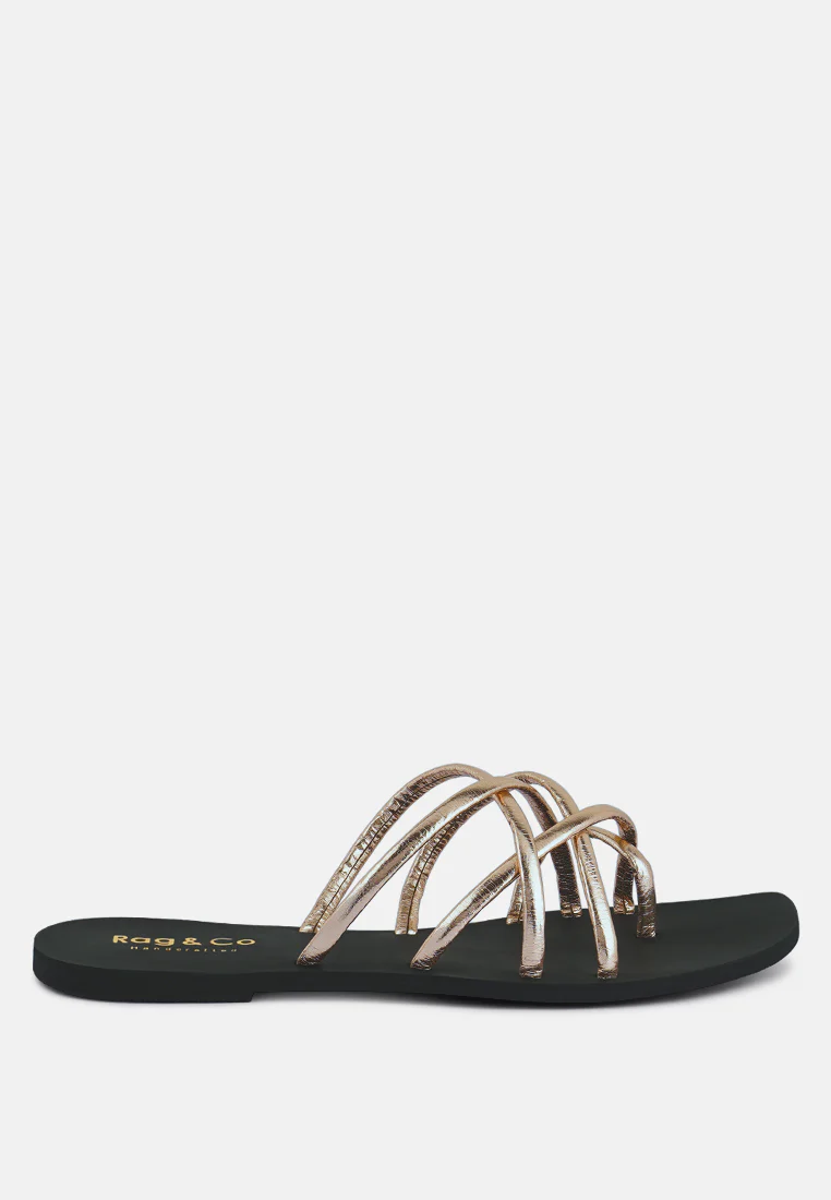 SWEETIN Rose Gold Strappy Flat Slip On Sandals - Image 2