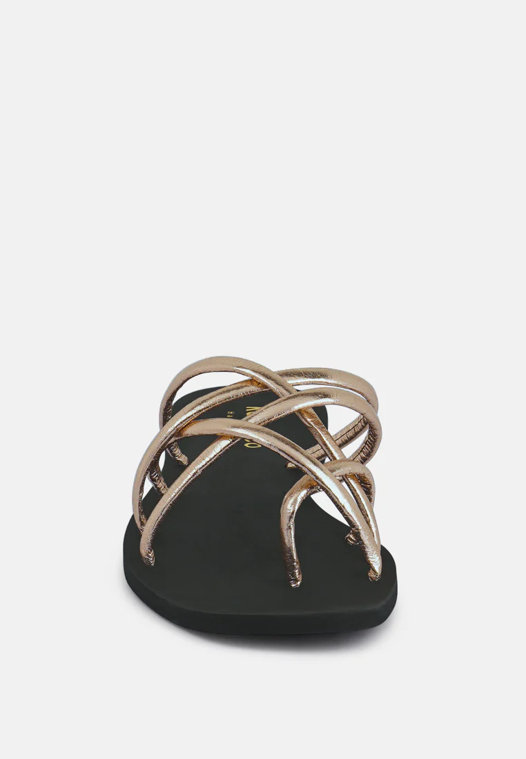 SWEETIN Rose Gold Strappy Flat Slip On Sandals - Image 3